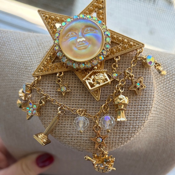 Kirks Folly Jewelry - Kirks Folly Gold Star and Moon Face Brooch with Charms